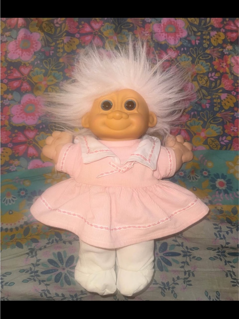 Russ Pink Dress Troll Doll with White Hair